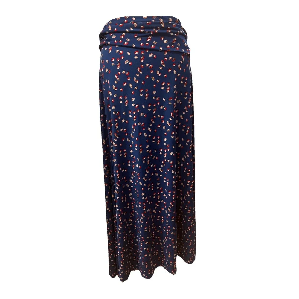VTG LuLaRoe Maxi Skirt Blue Long Pull On Stretchy Fold Over Comfy Y2K USA LG/XL - Picture 1 of 7